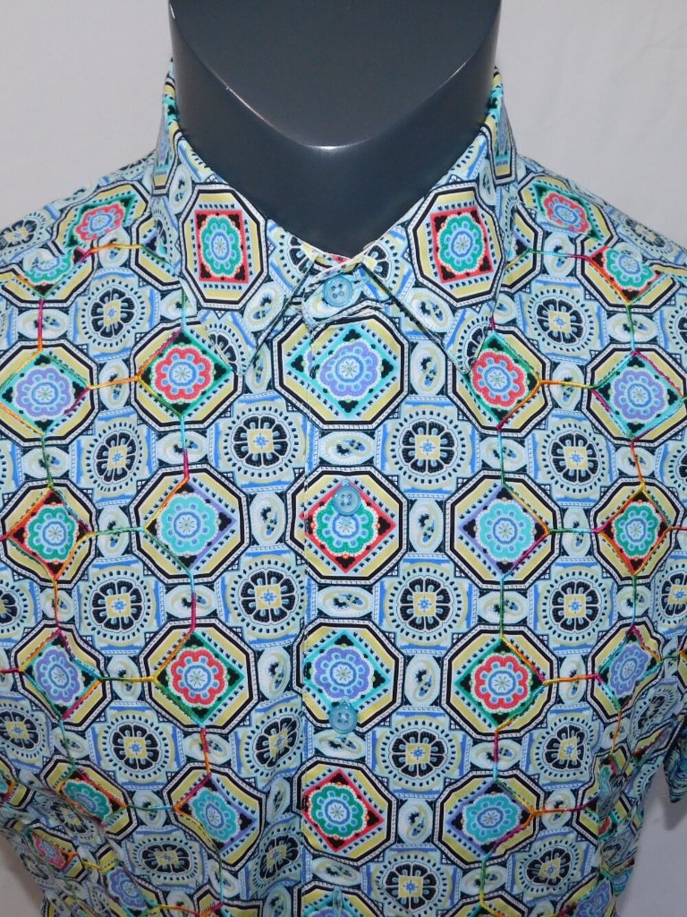 Robert Graham Inward Multicolor Geometric Short Sleeve Shirt Button Mens L - Picture 2 of 12